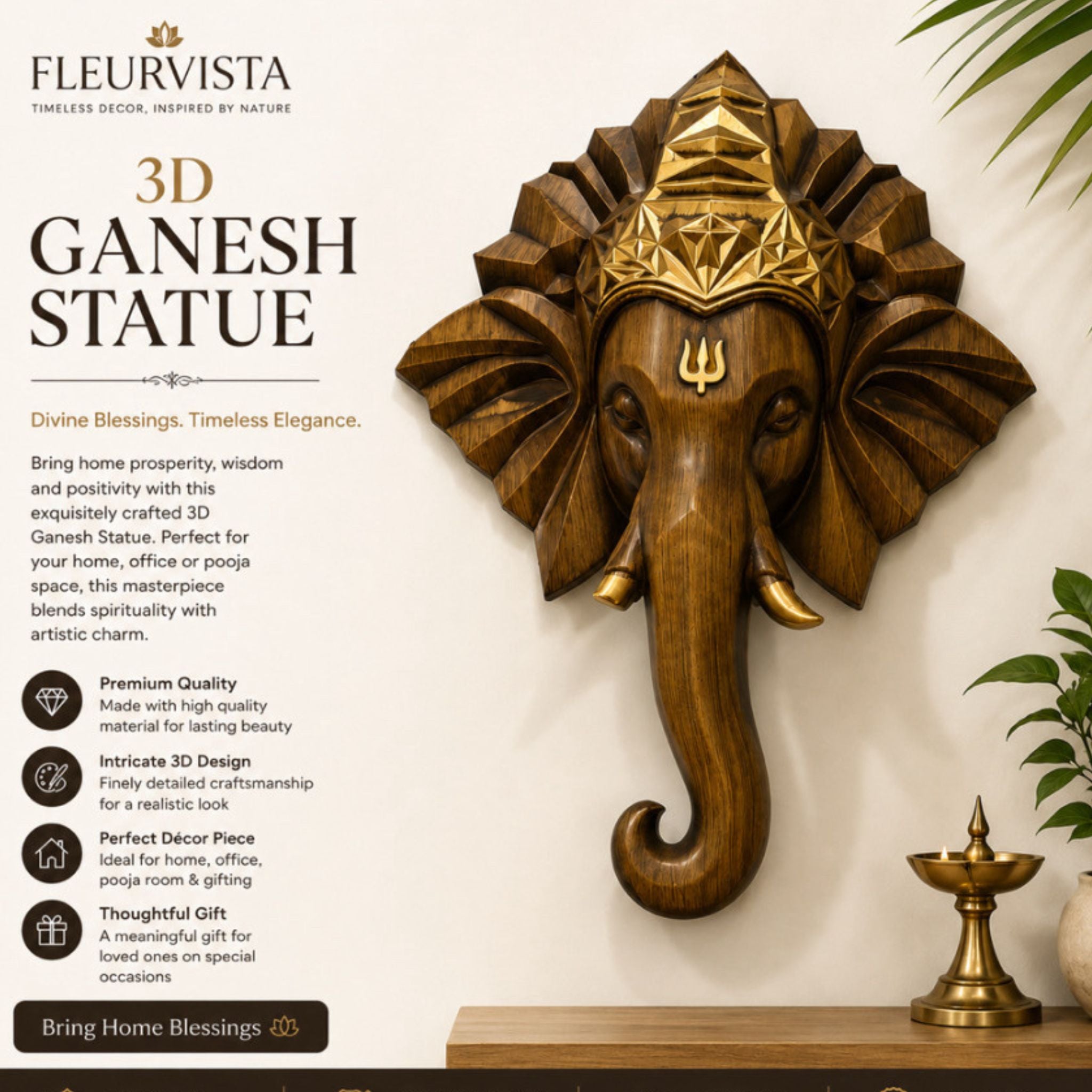 Divine 3D Ganesha Wall Art