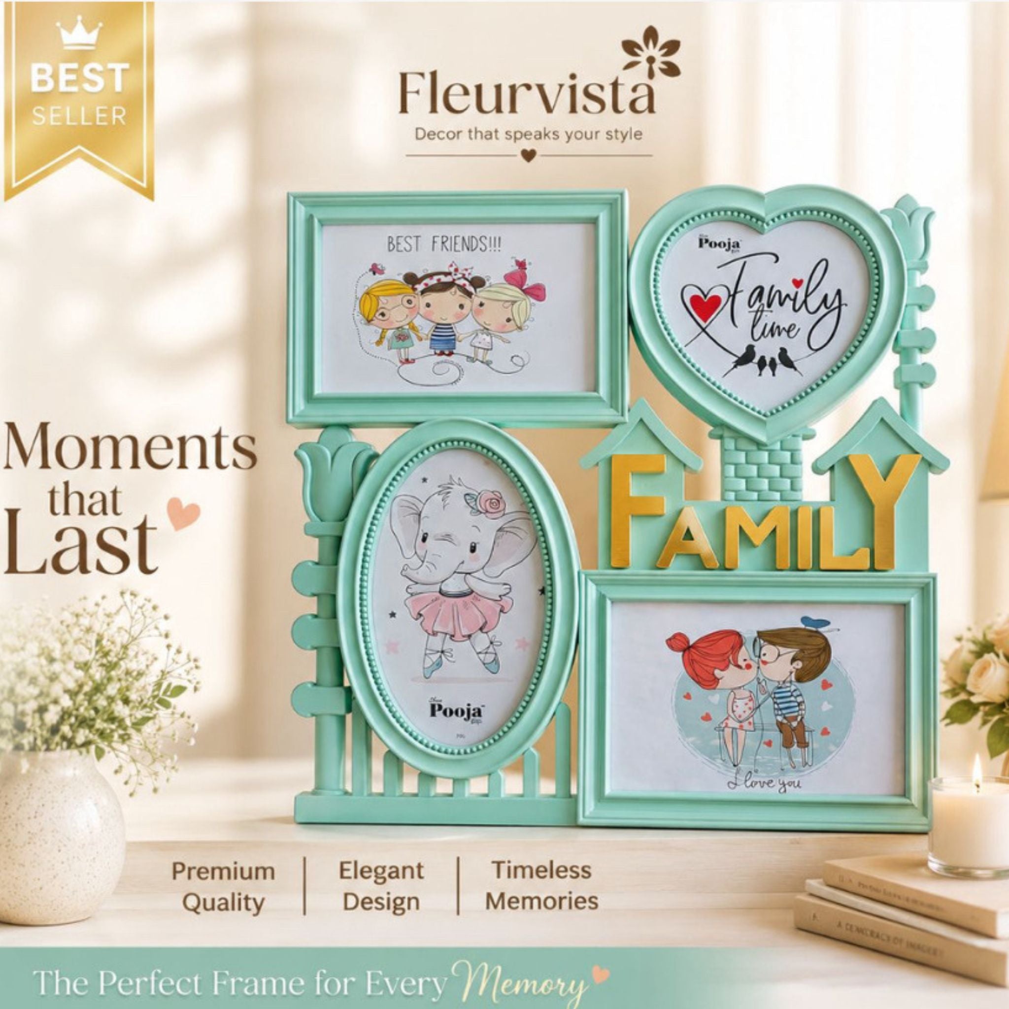 Family Multi-Photo Frame – Mint Green