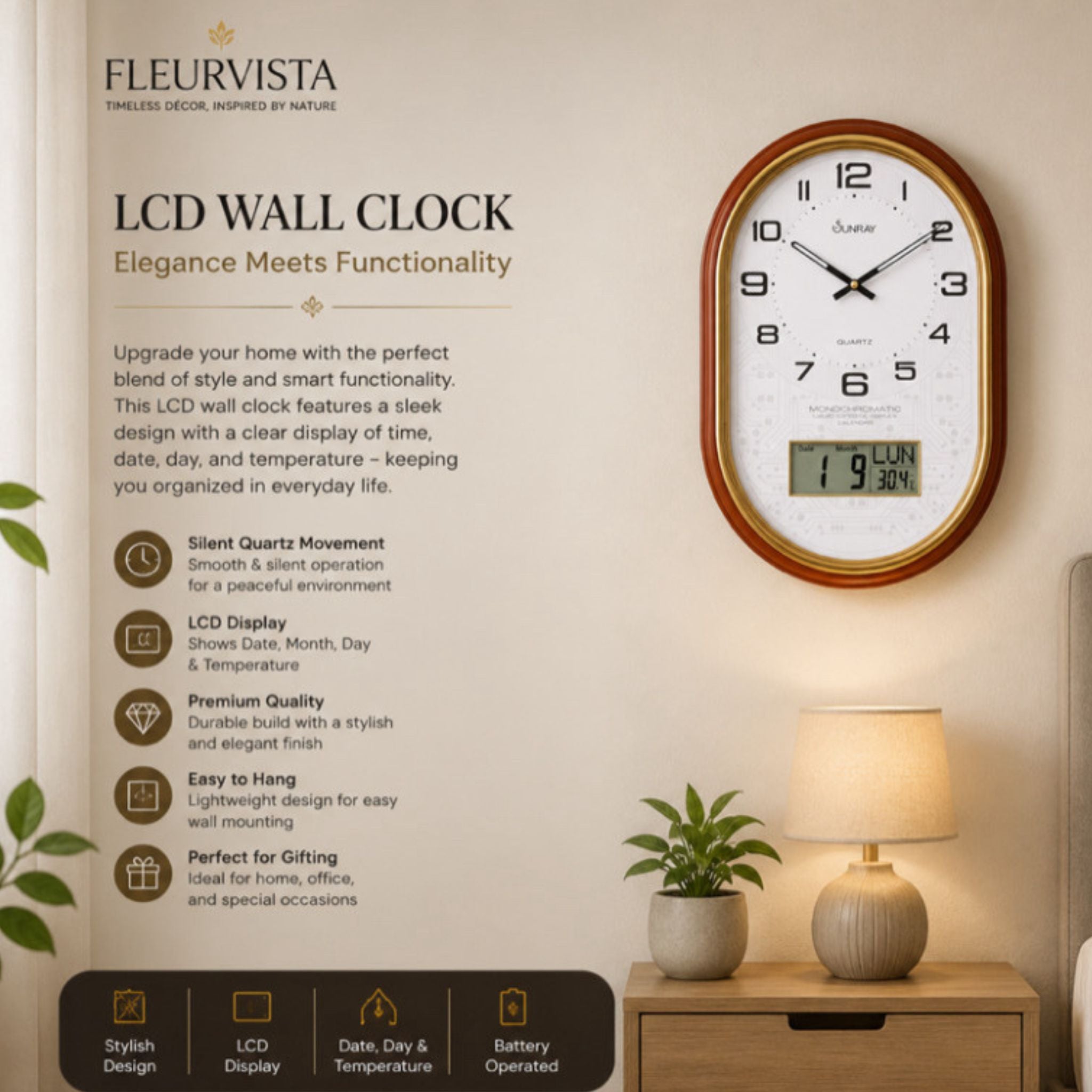 LCD & Anlog Combo Wall Clock