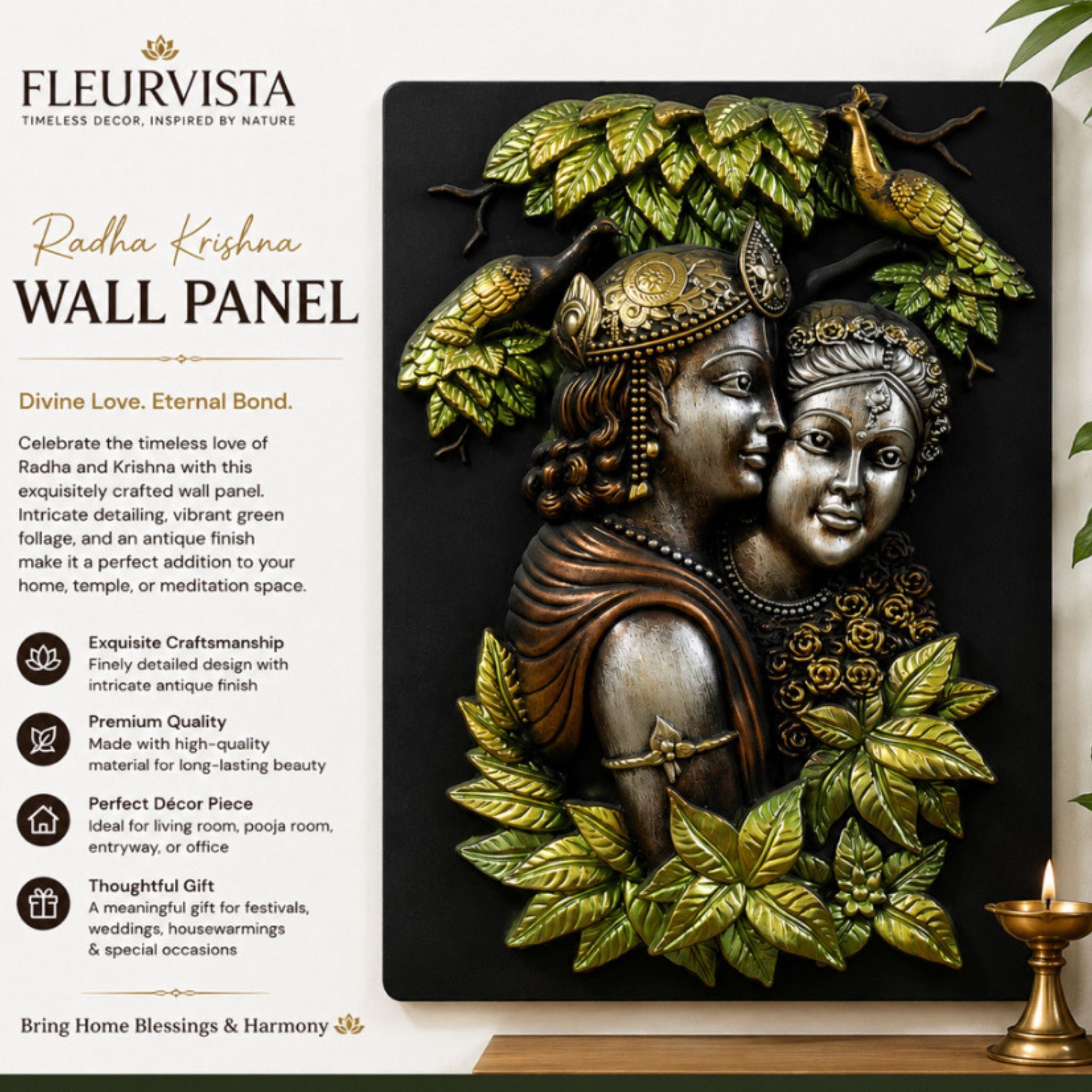 Handcrafted Radha Krishna Wall Panel